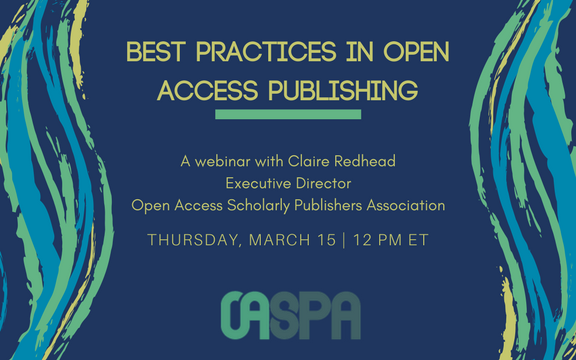 Promotional image for upcoming webinar "Best practices in open access publishing"