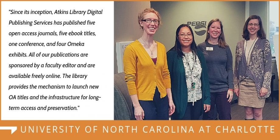 Photo of four staff members at University of North Carolina Charlotte library