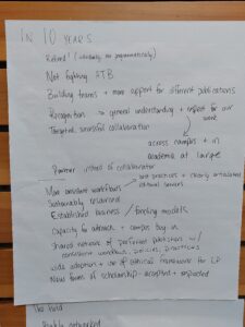 A flipchart page containing table discussion notes